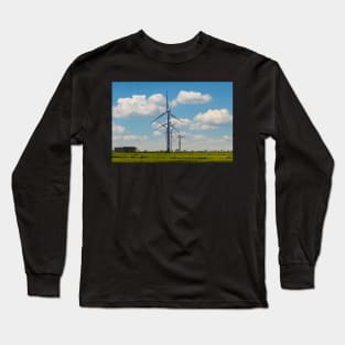 Windmill farm on green meadow Long Sleeve T-Shirt